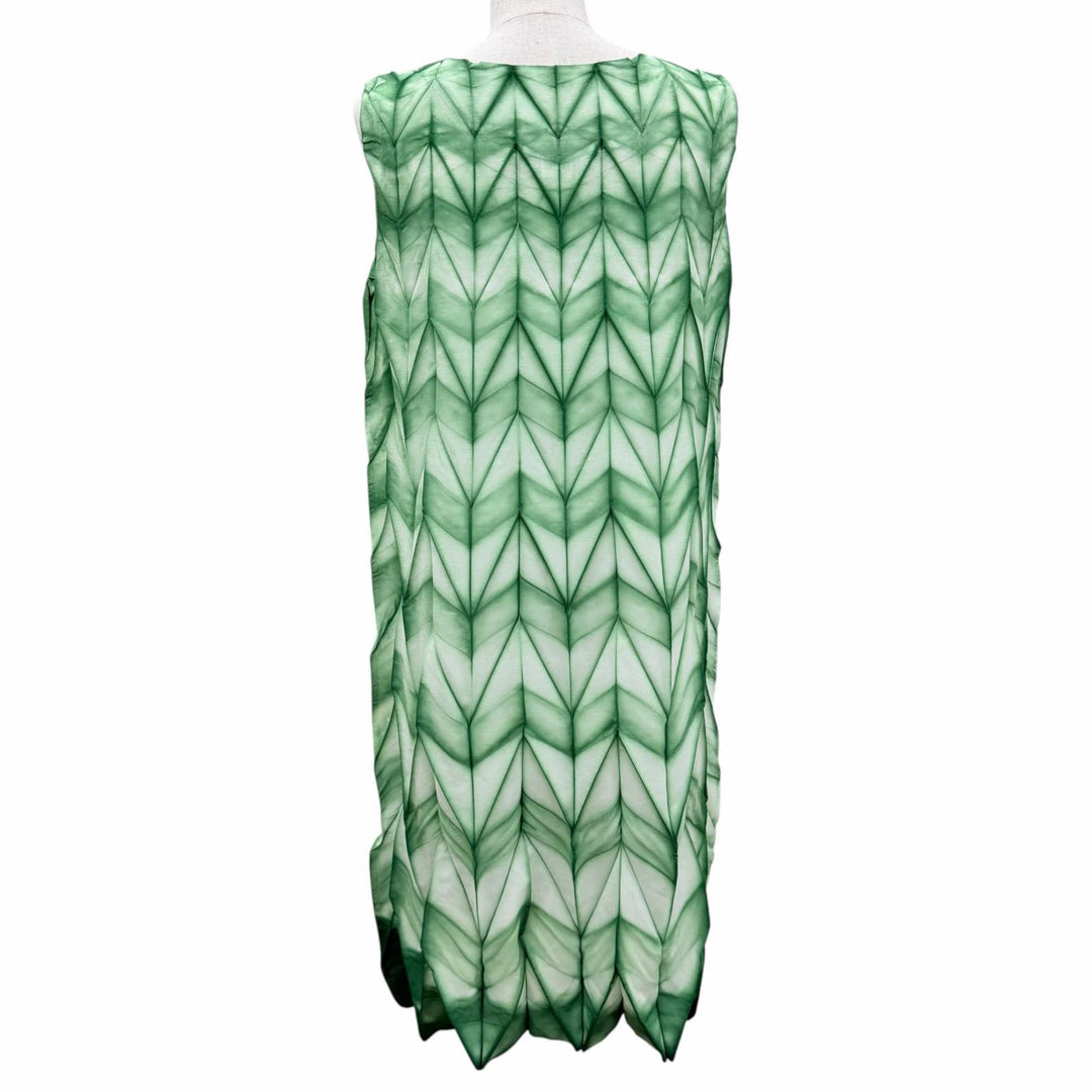 極美品☆ISSEY MIYAKE イッセイミヤケ IM02FH666 ノースリーブ ワンピース グリーン系 ホワイト 2 日本製 正規品 レディース