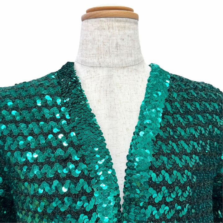 未使用品△GUCCI グッチ 653449 ラメ スパンコール装飾 ノーカラー ボタンレス クロップド ボレロ ジャケット グリーン M イタリア製