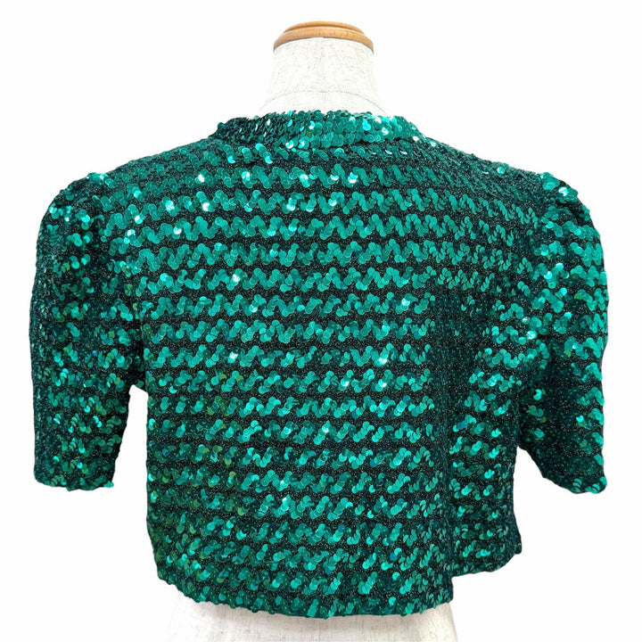 未使用品△GUCCI グッチ 653449 ラメ スパンコール装飾 ノーカラー ボタンレス クロップド ボレロ ジャケット グリーン M イタリア製