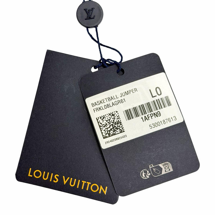 未使用品△LOUIS VUITTON ルイヴィトン 24AW ウール ロゴワッペン 長袖 ニットトップス ブルー アイボリー ネイビー L イタリア製 正規品