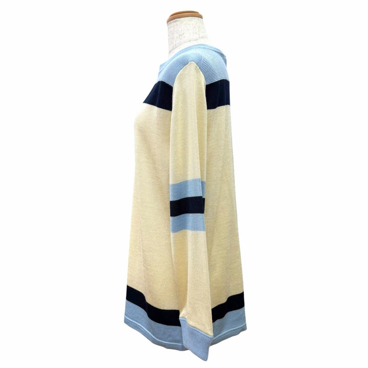 未使用品△LOUIS VUITTON ルイヴィトン 24AW ウール ロゴワッペン 長袖 ニットトップス ブルー アイボリー ネイビー L イタリア製 正規品
