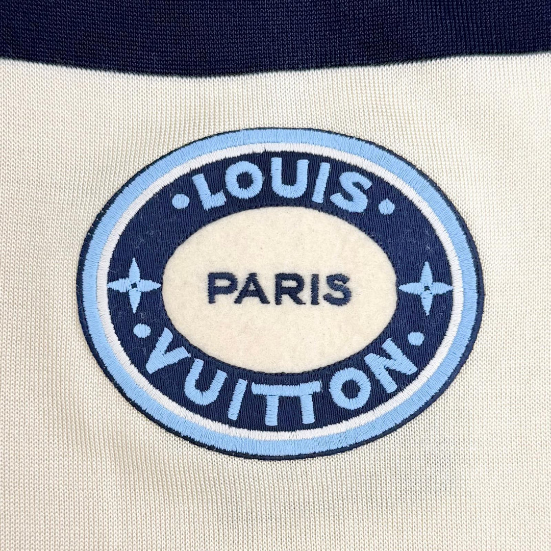 未使用品△LOUIS VUITTON ルイヴィトン 24AW ウール ロゴワッペン 長袖 ニットトップス ブルー アイボリー ネイビー L イタリア製 正規品