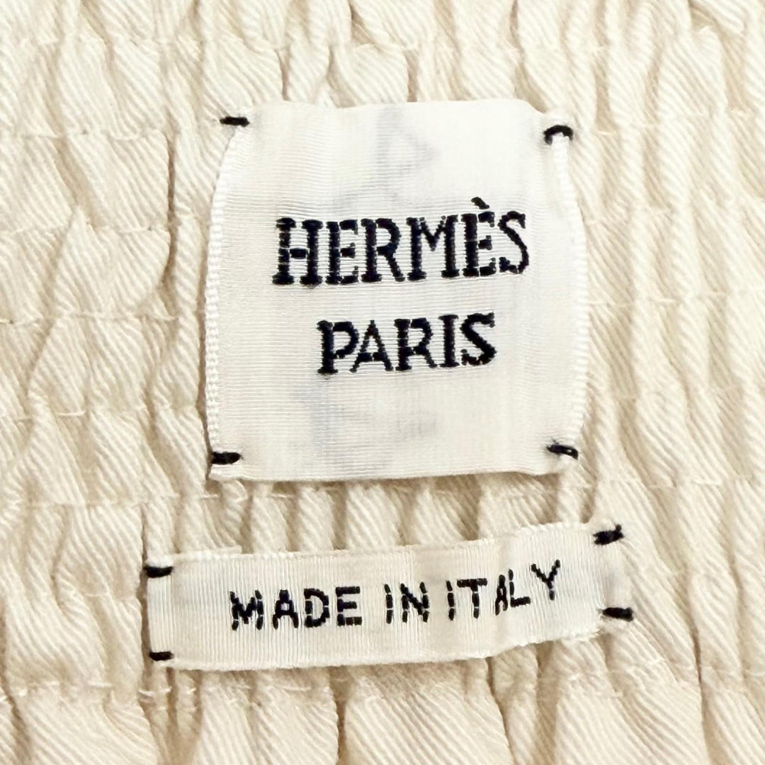 未使用品△HERMES エルメス 25SS 5E0342DD コットン100％ ハイウエスト スモック スカート ライトベージュ IT 36 伊製 正規品 レディース