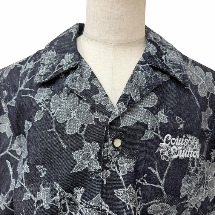極美品□LOUIS VUITTON ルイヴィトン 24AW フローラル ジャガード デニム セットアップ インディゴブルー M/30 イタリア製 正規品