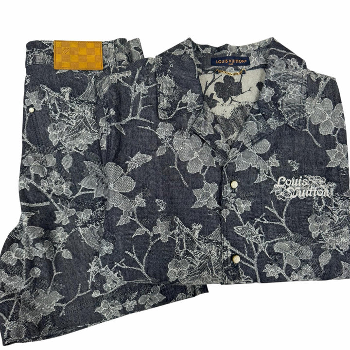 極美品□LOUIS VUITTON ルイヴィトン 24AW フローラル ジャガード デニム セットアップ インディゴブルー M/30 イタリア製 正規品