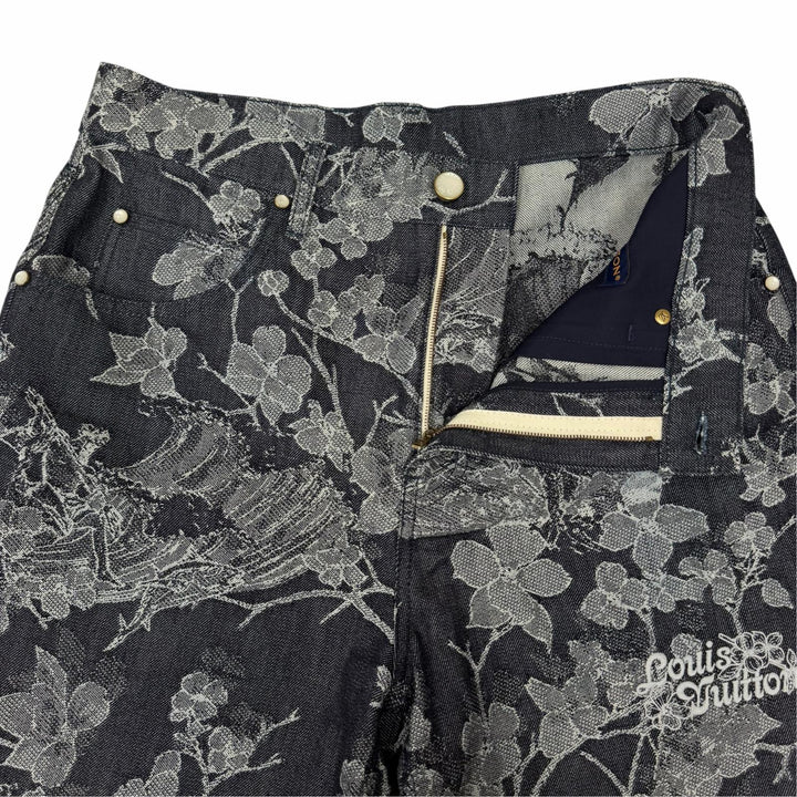 極美品□LOUIS VUITTON ルイヴィトン 24AW フローラル ジャガード デニム セットアップ インディゴブルー M/30 イタリア製 正規品