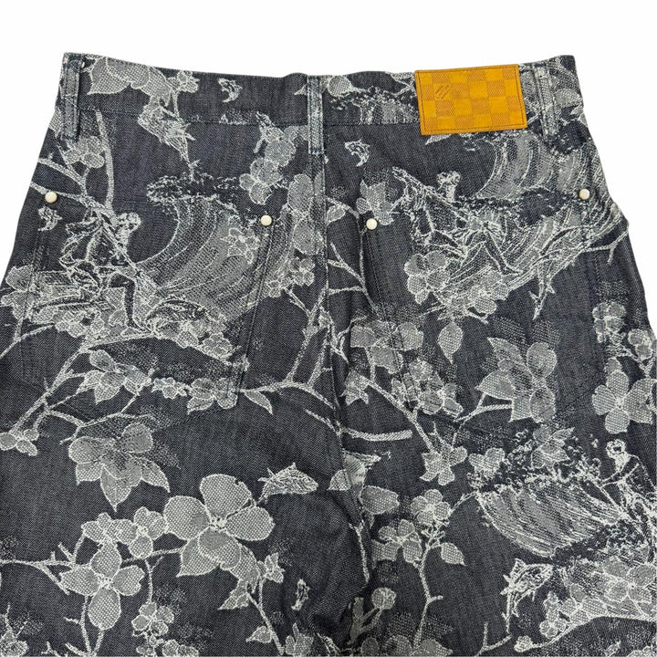 極美品□LOUIS VUITTON ルイヴィトン 24AW フローラル ジャガード デニム セットアップ インディゴブルー M/30 イタリア製 正規品