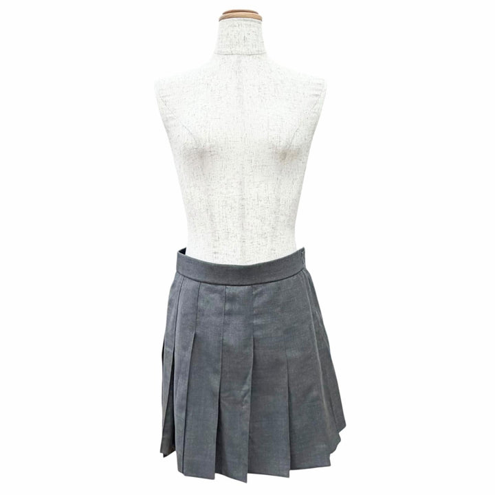 極美品△THOM BROWNE トムブラウン FGC402V-00626-035 ツイルプリーツミニスカート ウール100％ ミニ丈 アシンメトリー グレー 38 正規品