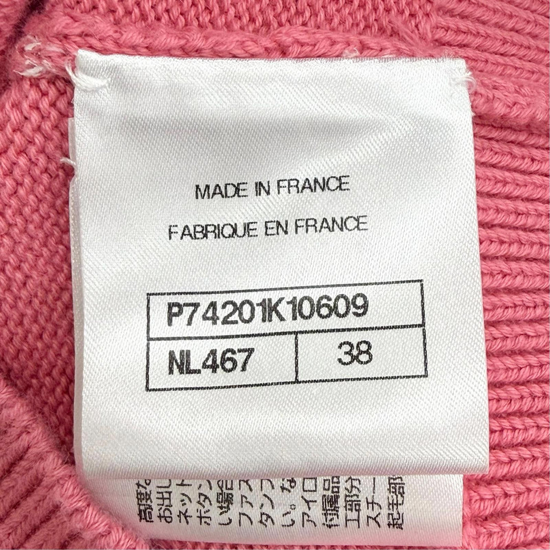 極美品△CHANEL シャネル P74201K10609 コットン ココマーク カメリア 香水ボトル ハート 総柄 Vネック ニットベスト ピンク FR38 正規品