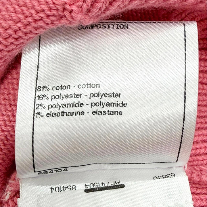 極美品△CHANEL シャネル P74201K10609 コットン ココマーク カメリア 香水ボトル ハート 総柄 Vネック ニットベスト ピンク FR38 正規品