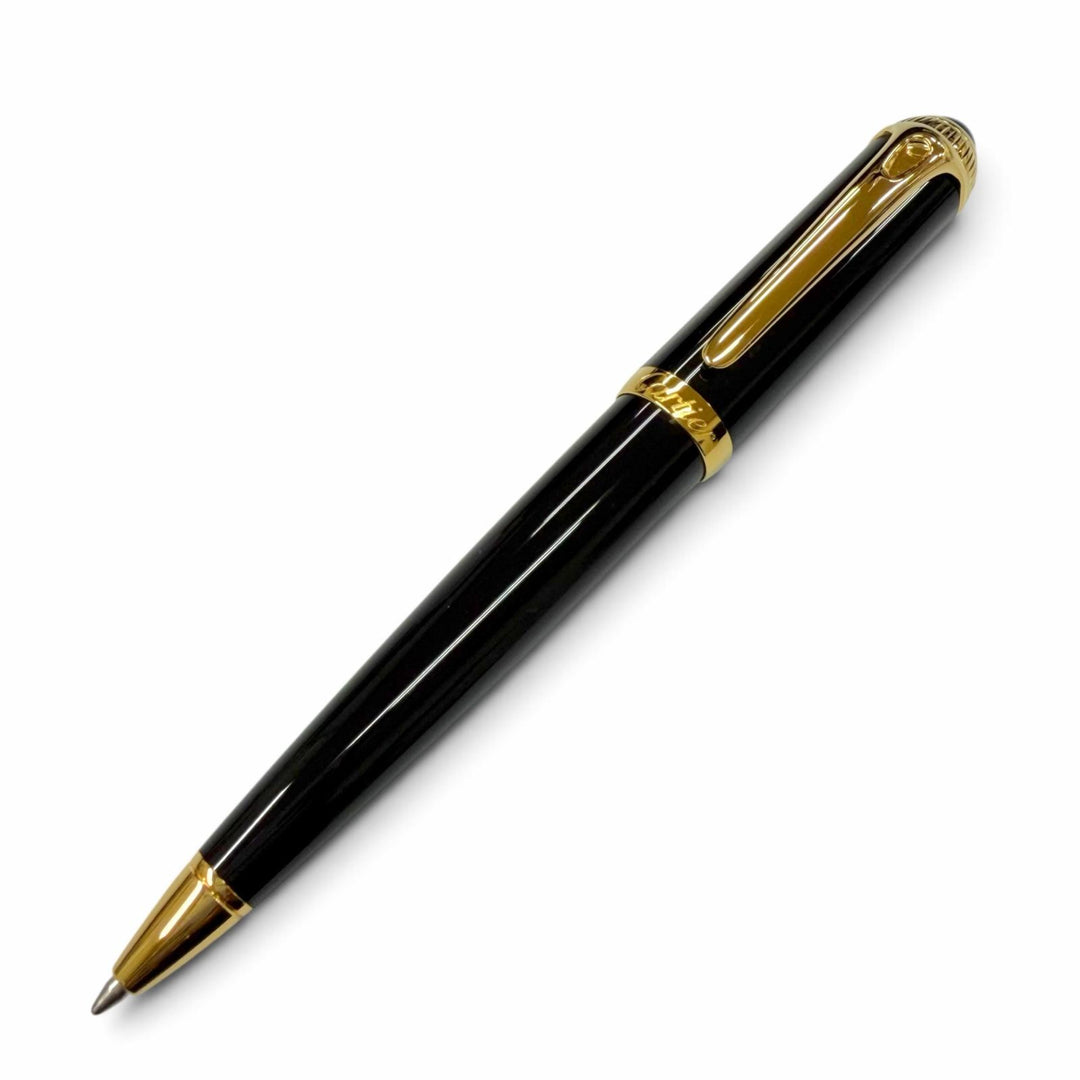 極美品▼Cartier カルティエ R ドゥ カルティエ ブルージェムストーン ツイスト式 ボールペン ブラック ゴールド 仏製 筆記確認済み 箱付