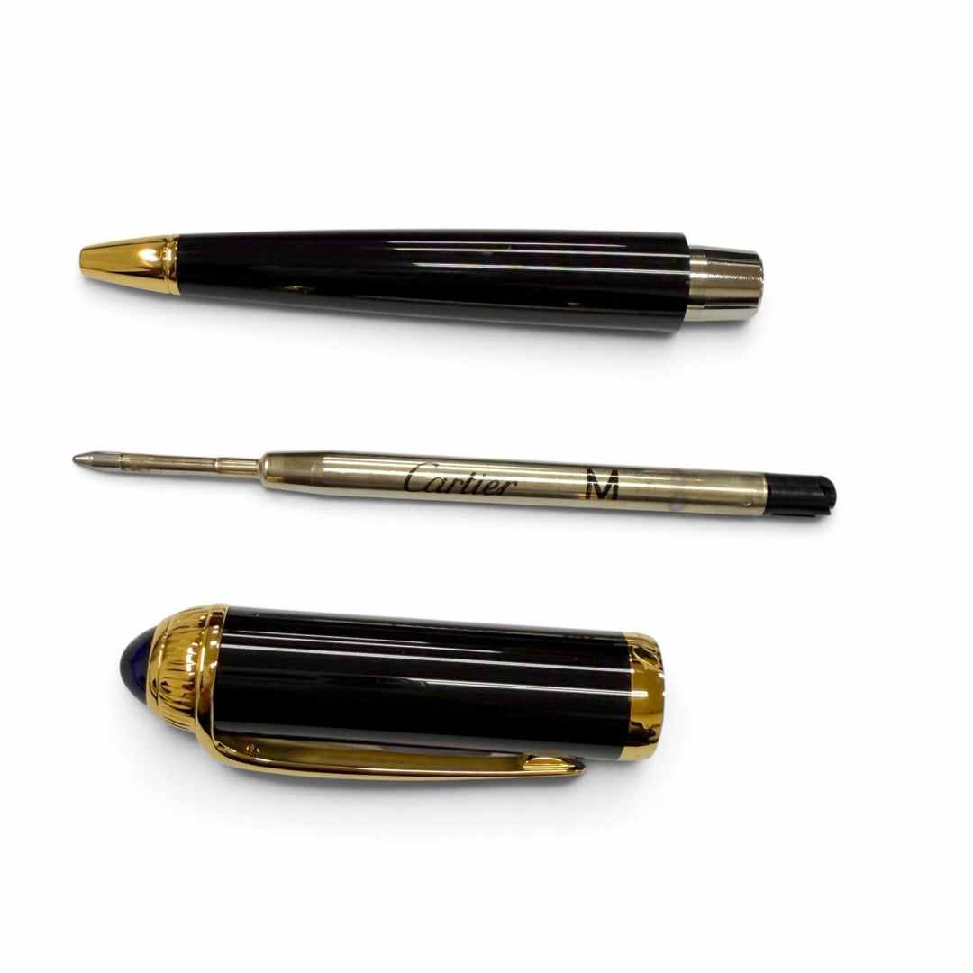 極美品▼Cartier カルティエ R ドゥ カルティエ ブルージェムストーン ツイスト式 ボールペン ブラック ゴールド 仏製 筆記確認済み 箱付