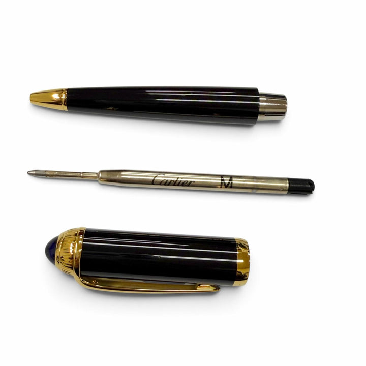 極美品▼Cartier カルティエ R ドゥ カルティエ ブルージェムストーン ツイスト式 ボールペン ブラック ゴールド 仏製 筆記確認済み 箱付