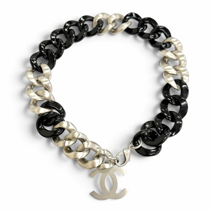 美品△CHANEL シャネル ヴィンテージ 07P ココマーク チェーン チョーカー ネックレス アクセサリー ブラック シルバー イタリア製 箱付