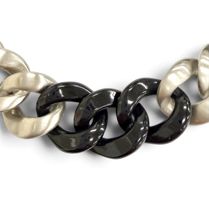 美品△CHANEL シャネル ヴィンテージ 07P ココマーク チェーン チョーカー ネックレス アクセサリー ブラック シルバー イタリア製 箱付