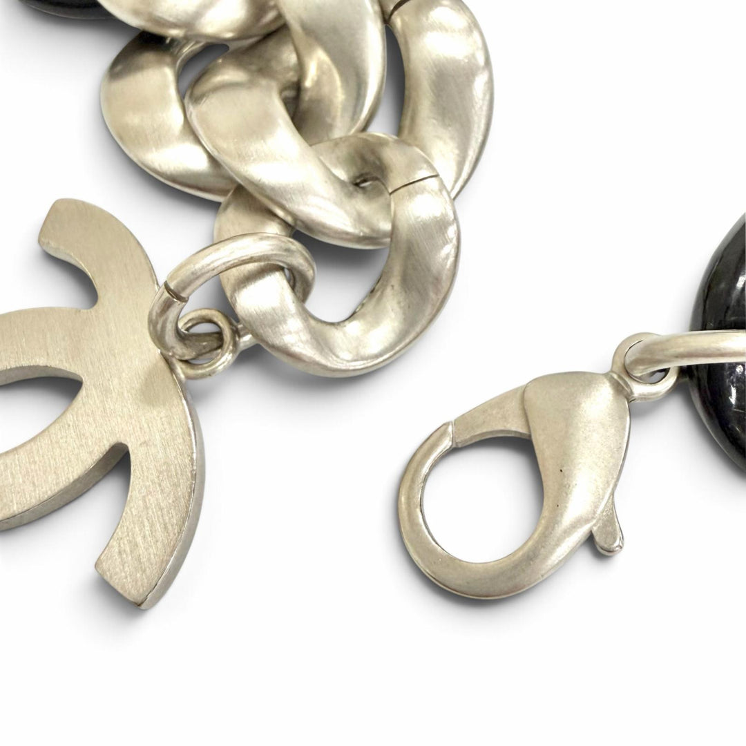 美品△CHANEL シャネル ヴィンテージ 07P ココマーク チェーン チョーカー ネックレス アクセサリー ブラック シルバー イタリア製 箱付