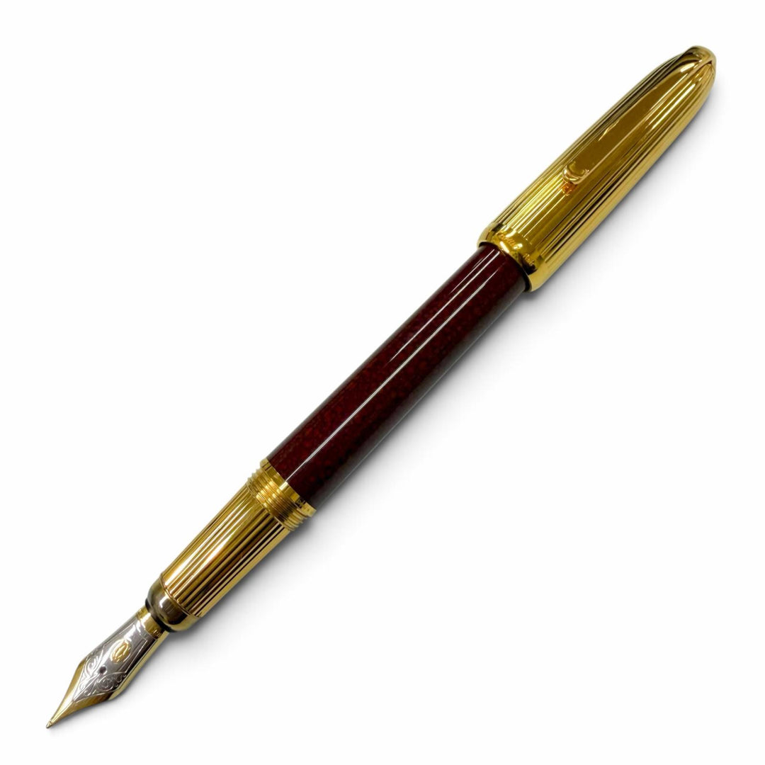 良品▼Cartier カルティエ ヴィンテージ パシャ ドゥ カルティエ ペン先18K Fニブ マーブル柄 万年筆 ゴールド ボルドー フランス製