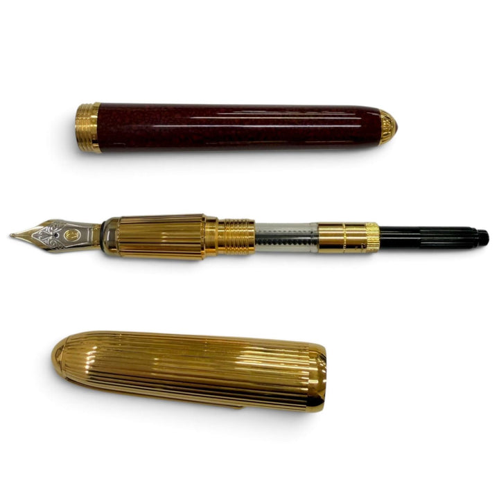 良品▼Cartier カルティエ ヴィンテージ パシャ ドゥ カルティエ ペン先18K Fニブ マーブル柄 万年筆 ゴールド ボルドー フランス製