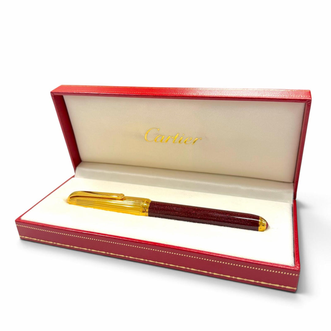 良品▼Cartier カルティエ ヴィンテージ パシャ ドゥ カルティエ ペン先18K Fニブ マーブル柄 万年筆 ゴールド ボルドー フランス製