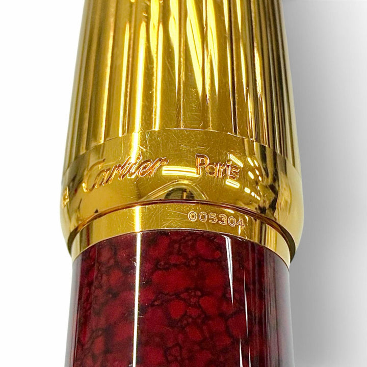 良品▼Cartier カルティエ ヴィンテージ パシャ ドゥ カルティエ ペン先18K Fニブ マーブル柄 万年筆 ゴールド ボルドー フランス製