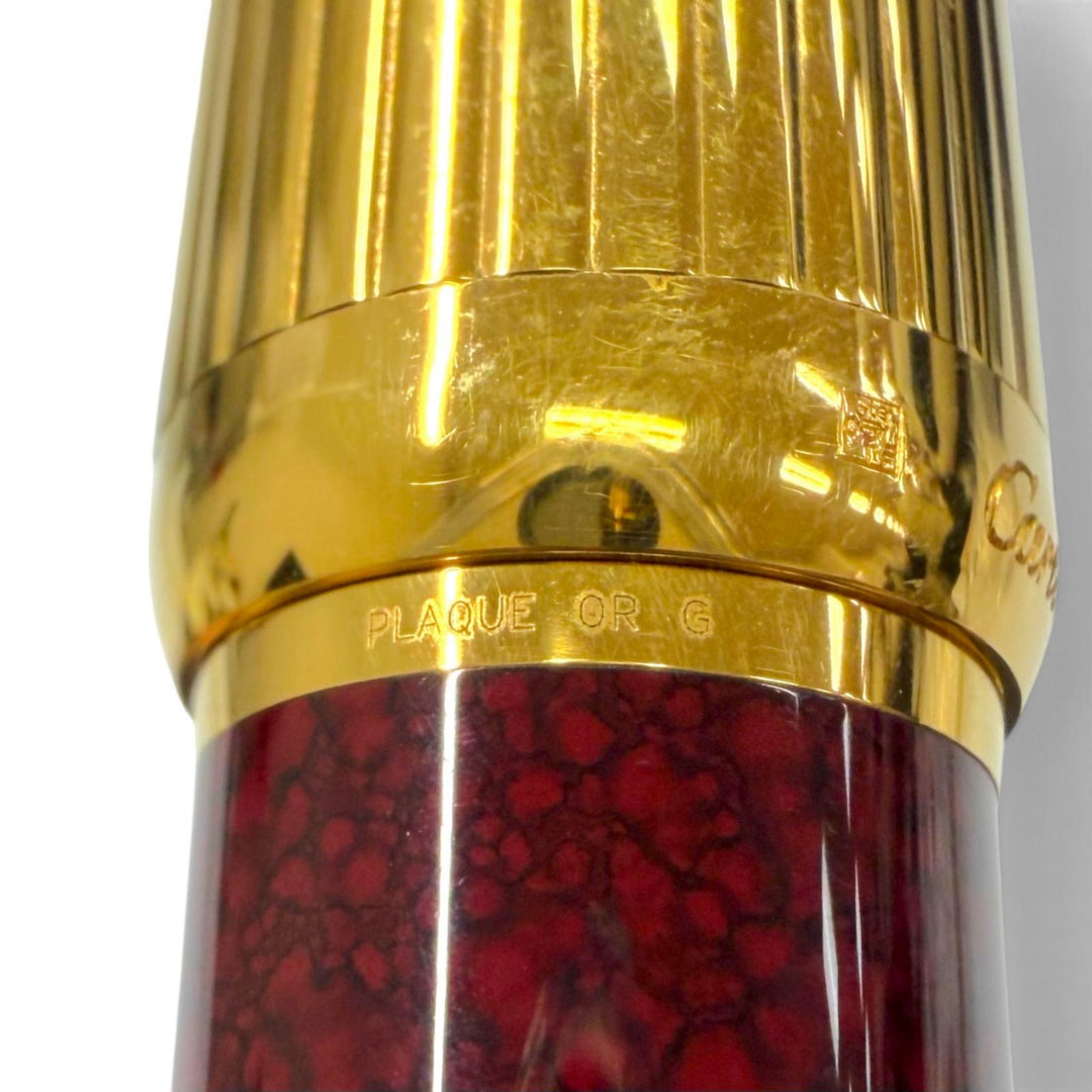 良品▼Cartier カルティエ ヴィンテージ パシャ ドゥ カルティエ ペン先18K Fニブ マーブル柄 万年筆 ゴールド ボルドー フランス製
