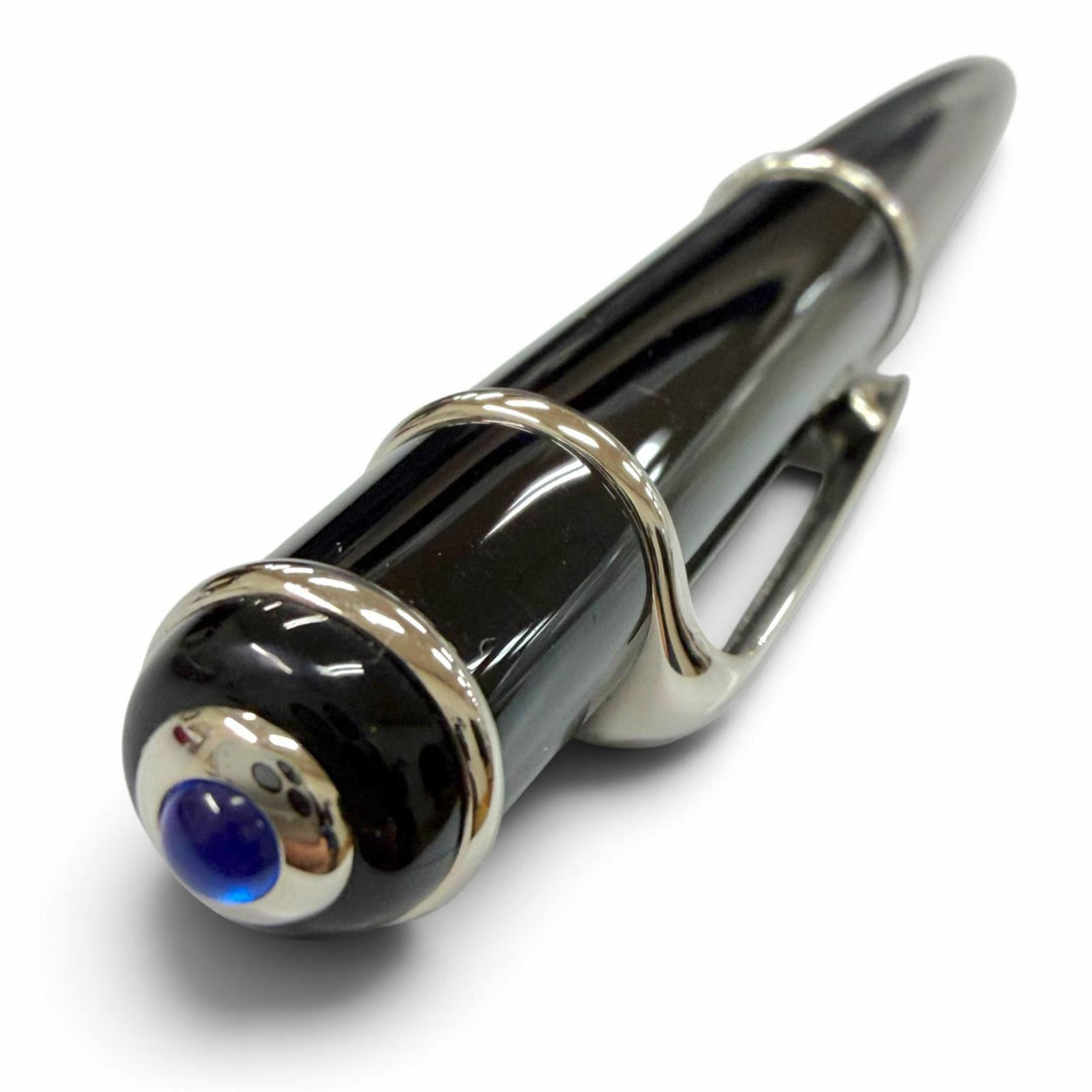 極美品▼Cartier カルティエ ディアボロ ドゥ カルティエ ブルージェムストーン ツイスト式 ボールペン ブラック シルバー 筆記確認済み