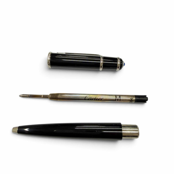 極美品▼Cartier カルティエ ディアボロ ドゥ カルティエ ブルージェムストーン ツイスト式 ボールペン ブラック シルバー 筆記確認済み