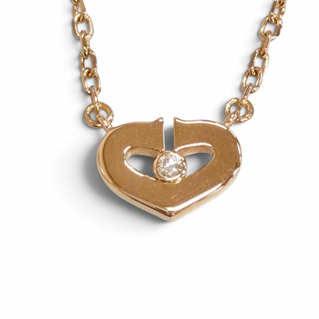 極美品△Cartier カルティエ B3040400 750 Cハート 1Pダイヤモンド ネックレス アクセサリー 750(PG) K18 ピンクゴールド 重量4.2g 箱付