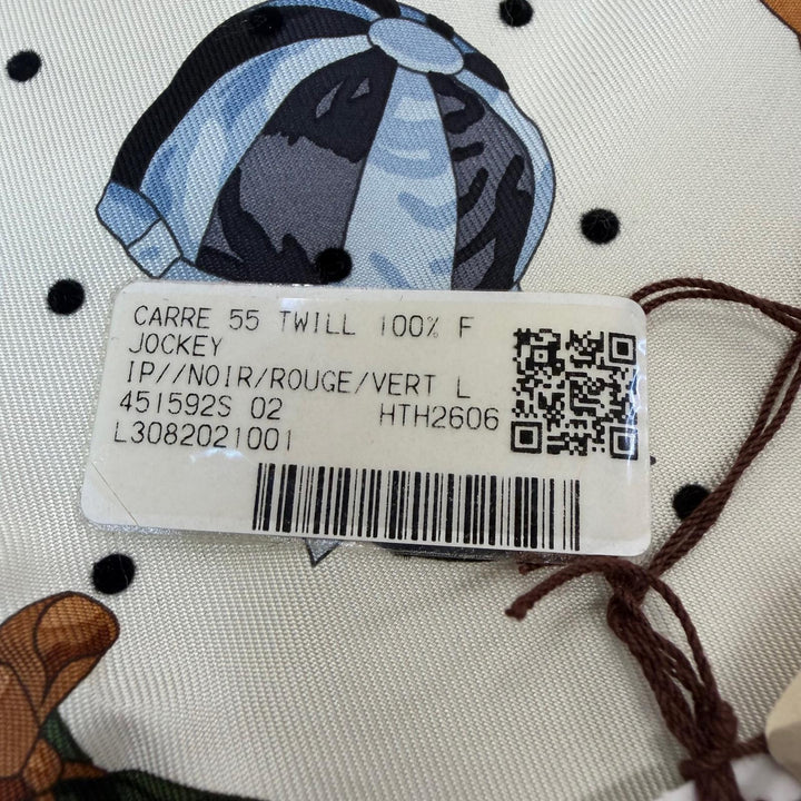 未使用品▼HERMES エルメス カレ 55 JOCKEY ジョッキー シルク100% 現行品 スカーフ ブラック レッド ヴェールロデン 定価122100円 箱付