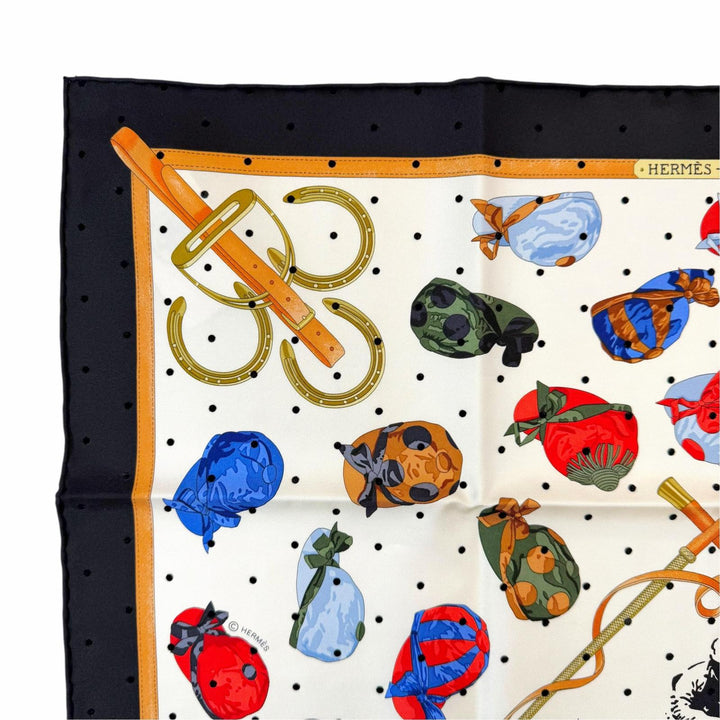 未使用品▼HERMES エルメス カレ 55 JOCKEY ジョッキー シルク100% 現行品 スカーフ ブラック レッド ヴェールロデン 定価122100円 箱付