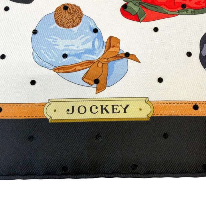 未使用品▼HERMES エルメス カレ 55 JOCKEY ジョッキー シルク100% 現行品 スカーフ ブラック レッド ヴェールロデン 定価122100円 箱付