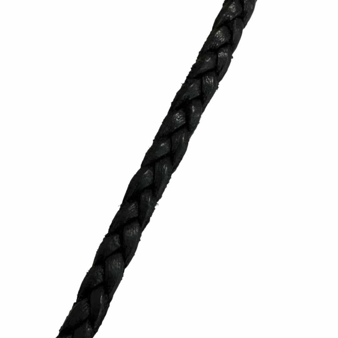 美品□CHROME HEARTS クロムハーツ LEATHER BRAID SCROLL レザー SV925 スクロール ボロチップ ネックレス ブラック シルバー 重量13.5g