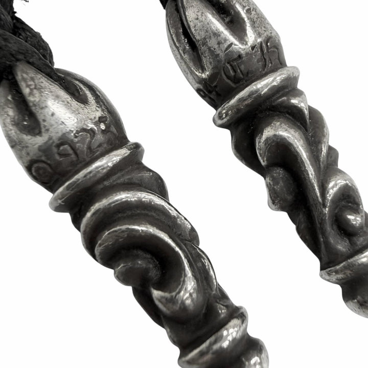 美品□CHROME HEARTS クロムハーツ LEATHER BRAID SCROLL レザー SV925 スクロール ボロチップ ネックレス ブラック シルバー 重量13.5g