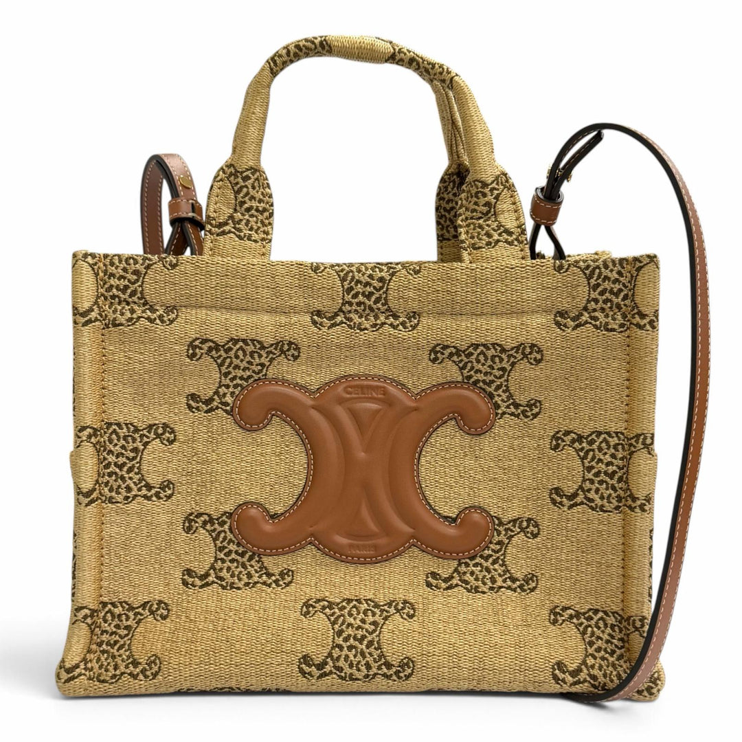 未使用品△CELINE セリーヌ 199162FU3.02NT SMALL CABAS THAIS ラフィアエフェクト トリオンフ総柄 2WAY ハンドバッグ ショルダーバッグ