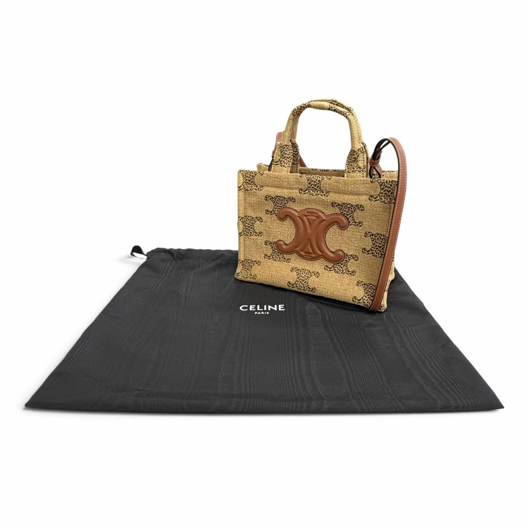 未使用品△CELINE セリーヌ 199162FU3.02NT SMALL CABAS THAIS ラフィアエフェクト トリオンフ総柄 2WAY ハンドバッグ ショルダーバッグ