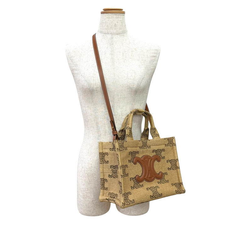 未使用品△CELINE セリーヌ 199162FU3.02NT SMALL CABAS THAIS ラフィアエフェクト トリオンフ総柄 2WAY ハンドバッグ ショルダーバッグ