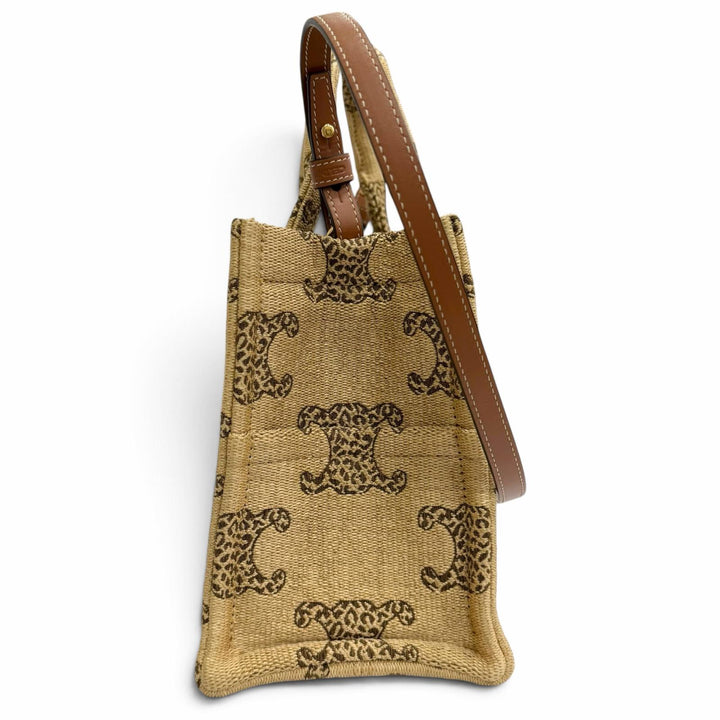 未使用品△CELINE セリーヌ 199162FU3.02NT SMALL CABAS THAIS ラフィアエフェクト トリオンフ総柄 2WAY ハンドバッグ ショルダーバッグ