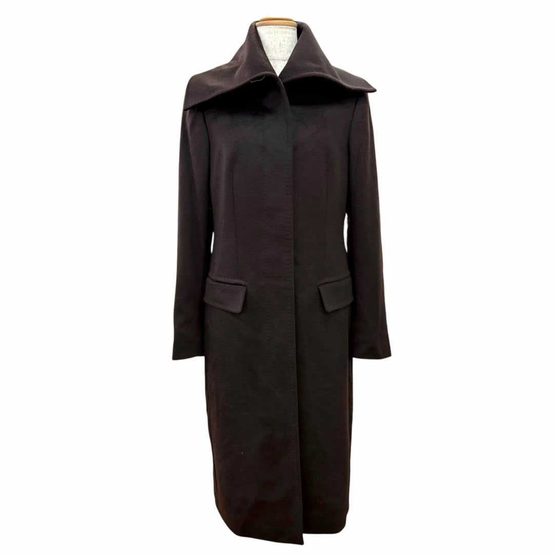 未使用品△Max Mara マックスマーラ 10161493 ウール100％ 白タグ ロング コート ダークブラウン IT 40 イタリア製 正規品 レディース