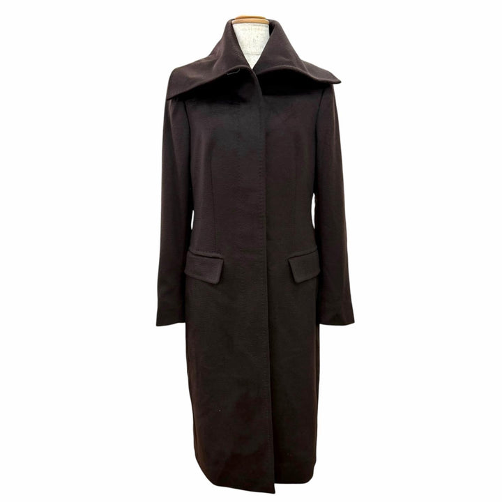 未使用品△Max Mara マックスマーラ 10161493 ウール100％ 白タグ ロング コート ダークブラウン IT 40 イタリア製 正規品 レディース