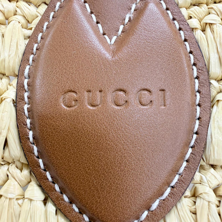 未使用品☆GUCCI グッチ 836506 ポーチ付 GGロゴ ラフィア レザー使い かごバッグ トートバッグ ナチュラル ブラウン イタリア製 保袋付