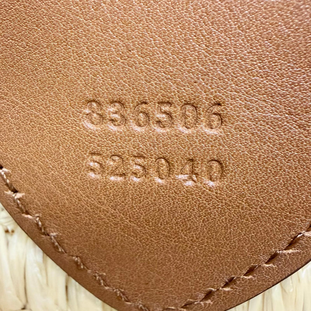 未使用品☆GUCCI グッチ 836506 ポーチ付 GGロゴ ラフィア レザー使い かごバッグ トートバッグ ナチュラル ブラウン イタリア製 保袋付