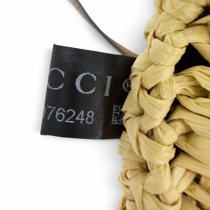 未使用品☆GUCCI グッチ 836506 ポーチ付 GGロゴ ラフィア レザー使い かごバッグ トートバッグ ナチュラル ブラウン イタリア製 保袋付