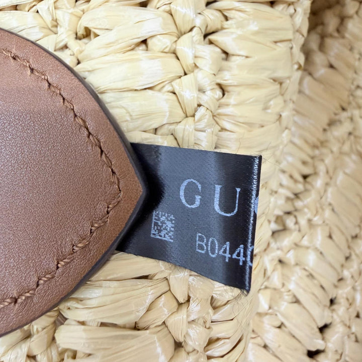 未使用品☆GUCCI グッチ 836506 ポーチ付 GGロゴ ラフィア レザー使い かごバッグ トートバッグ ナチュラル ブラウン イタリア製 保袋付