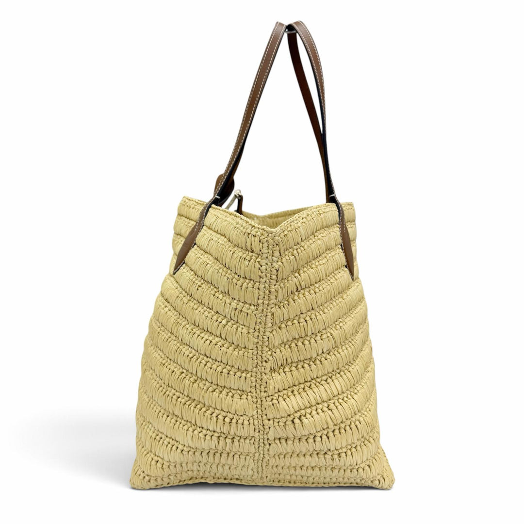 未使用品☆GUCCI グッチ 836506 ポーチ付 GGロゴ ラフィア レザー使い かごバッグ トートバッグ ナチュラル ブラウン イタリア製 保袋付