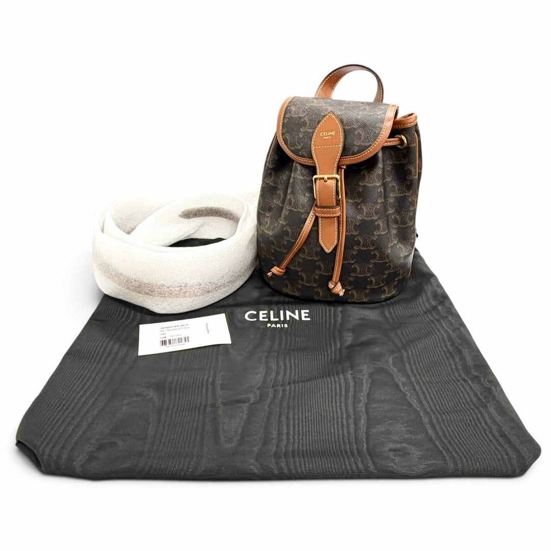 未使用品△CELINE セリーヌ 197662CAS.04LU ミニ フォルコバックパック トリオンフキャンバス カーフスキン タン リュックサック タン
