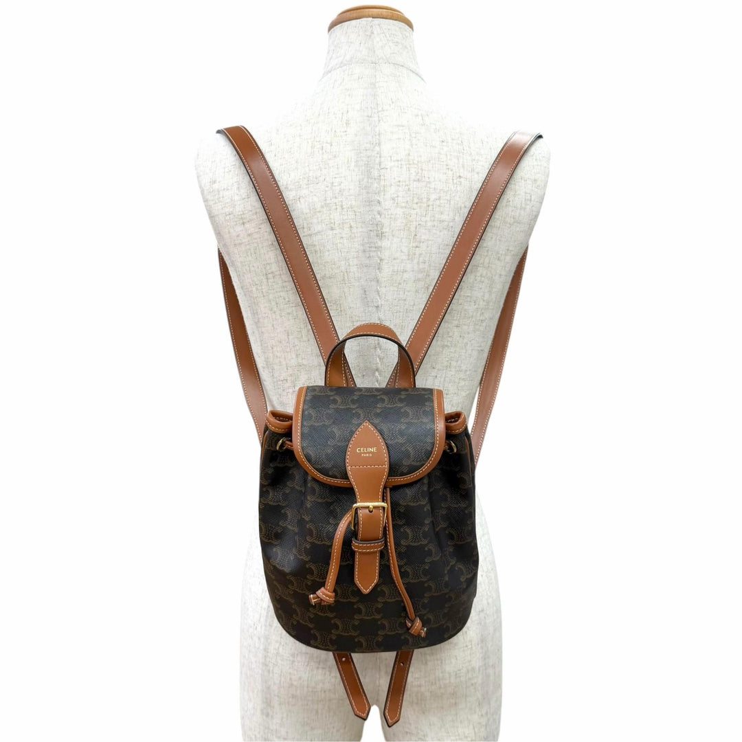 未使用品△CELINE セリーヌ 197662CAS.04LU ミニ フォルコバックパック トリオンフキャンバス カーフスキン タン リュックサック タン
