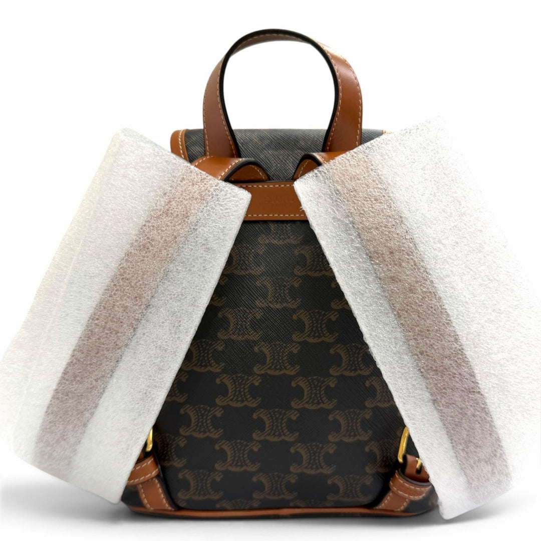 未使用品△CELINE セリーヌ 197662CAS.04LU ミニ フォルコバックパック トリオンフキャンバス カーフスキン タン リュックサック タン