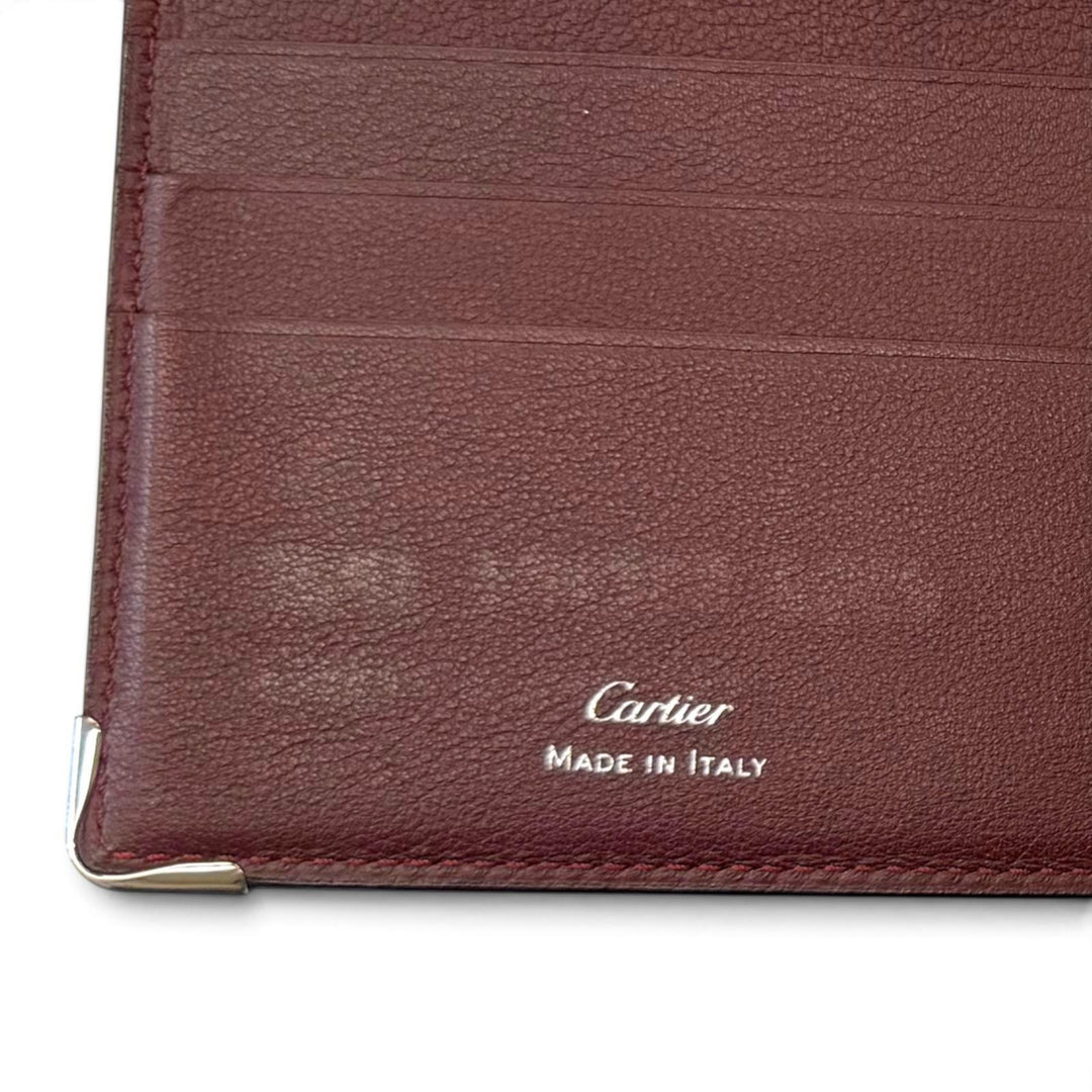 未使用品▼Cartier カルティエ マスト ドゥ カルティエ レザー コンパクトウォレット 二つ折り財布 ブラック シルバー金具 箱・保存袋付
