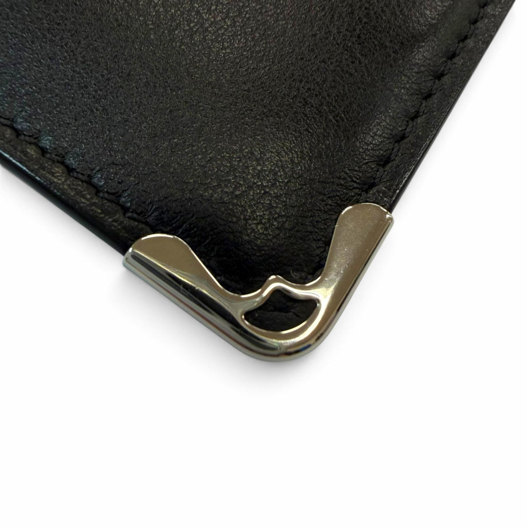 未使用品▼Cartier カルティエ マスト ドゥ カルティエ レザー コンパクトウォレット 二つ折り財布 ブラック シルバー金具 箱・保存袋付