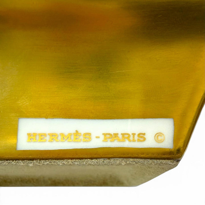 美品▼HERMES エルメス アッシュトレイ 陶器 馬上の武士 サムライ 金箔 灰皿 ゴールド オレンジ フランス製 メンズ